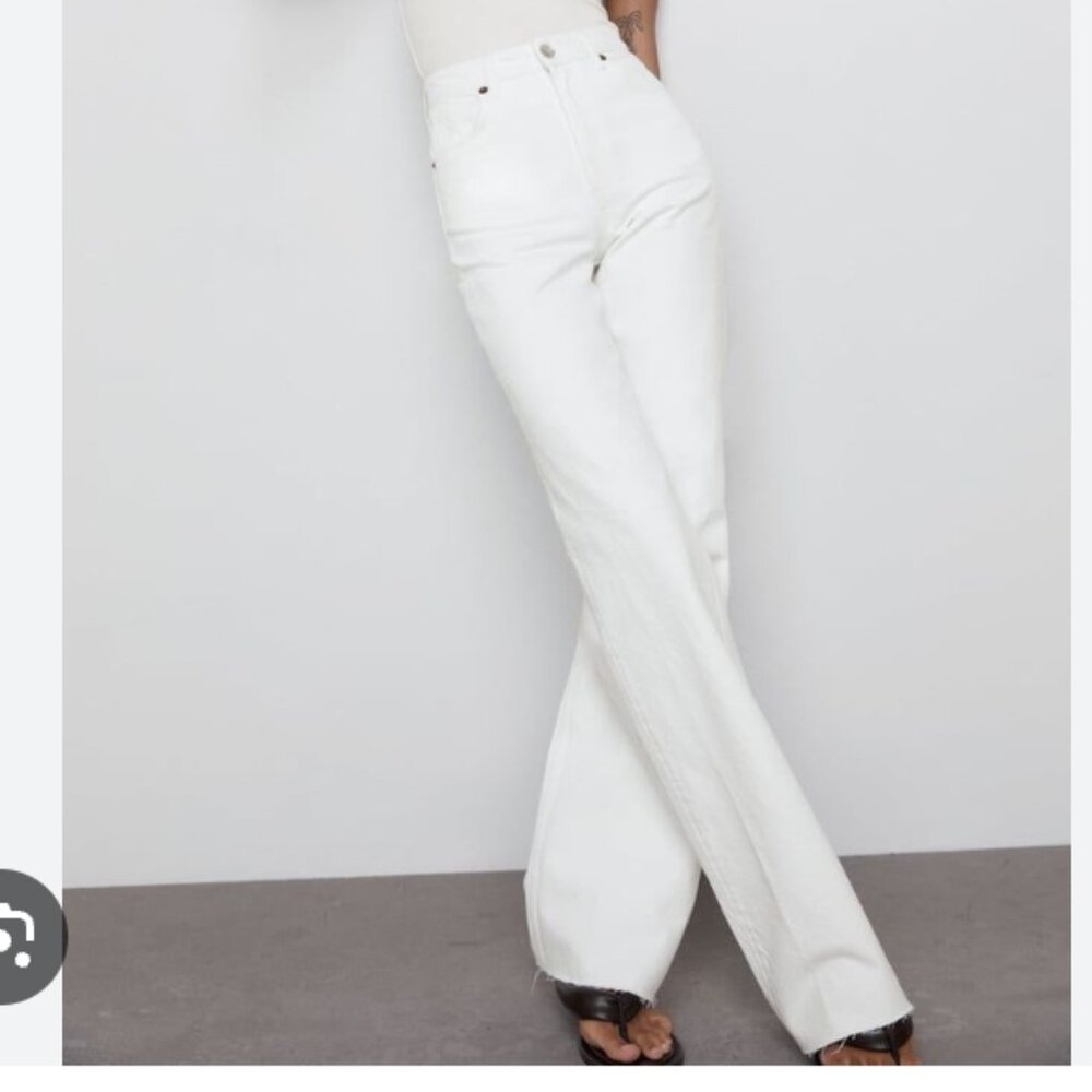 Zara White High-Waist Wide-Leg Jeans